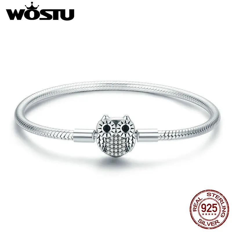 Billig WOSTU 100% Echt 925 Sterling Silber Dazzling Eule Charme Armband   Armreif Für Frauen Fit Original Marke Perlen Schmuck Geschenk CQB067