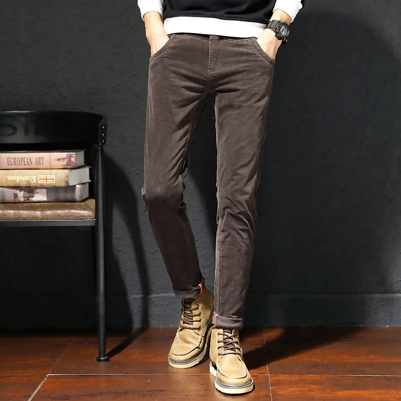 2019 men's spring and autumn stretch corduroy casual pants slim fit black coffee color full length pencil pants for men 2019 men's spring and autumn stretch corduroy casual pants slim fit black coffee color full length pencil pants for men