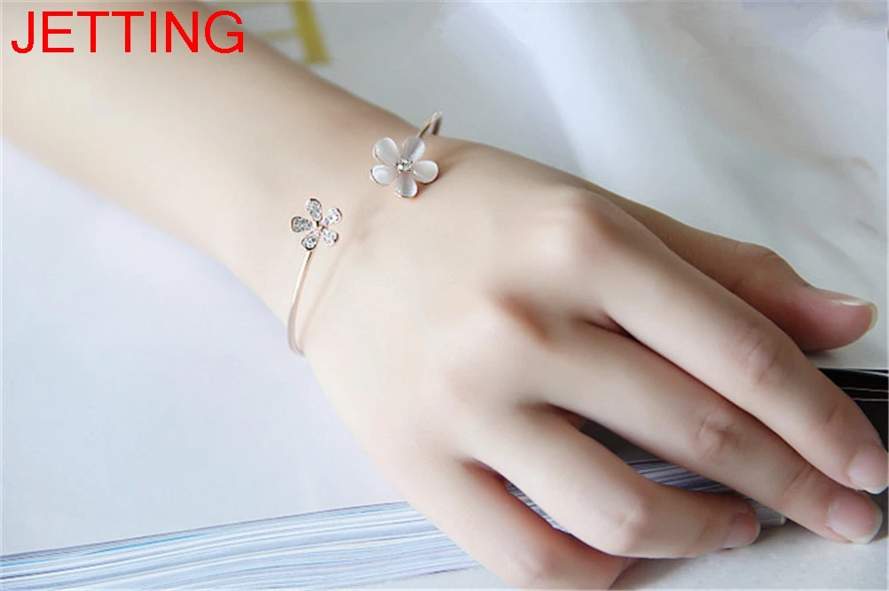 

JETTING Fashion Women Flower Crystals Cuff Bracelet Bangle Charm Jewelrys Gifts