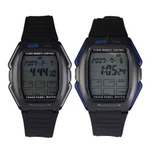 Multifonction Panneau D’écran Tactile Télécommande TV/DVD Montre Bleu Rectangle PU En Cuir Hommes Montre relogio masculino