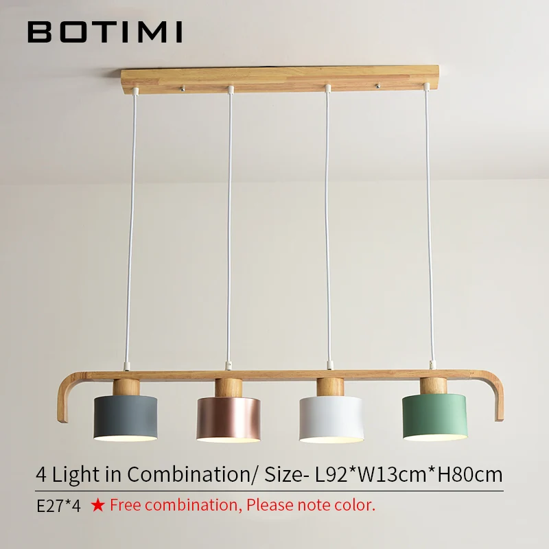 BOTIMI современный светодиодный подвесной светильник с металлическим абажуром для столовой деревянный подвесной светильник E27 деревянный кухонный светильник - Цвет корпуса: 4 Light-Combination