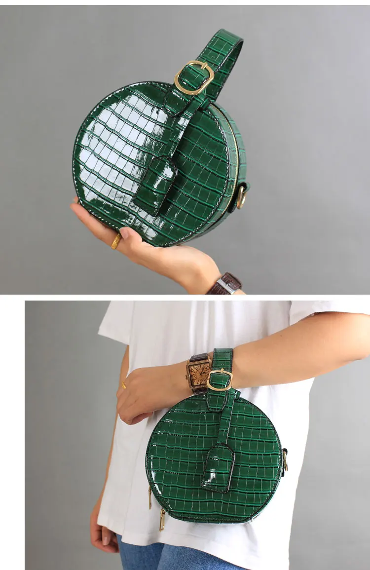 NIGEDU vintage Circular Women Handbags Famous Brand Crocodile Tote Bag  Alligator Ladies Chain Crossbody Bags PU Leather girls Messenger Bags (15)