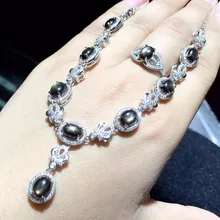 Роскошный костюм, ожерелье с сапфиром из натуральной звезды, вечерние ювелирные изделия, серебро 925 пробы, светильник с драгоценными камнями