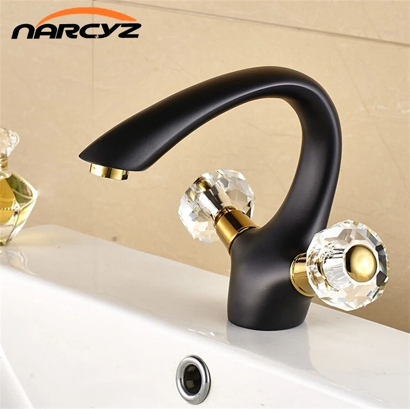 Deck Mount Dual Crystal Handle Single Hole Black Vessel Sink Bathroom