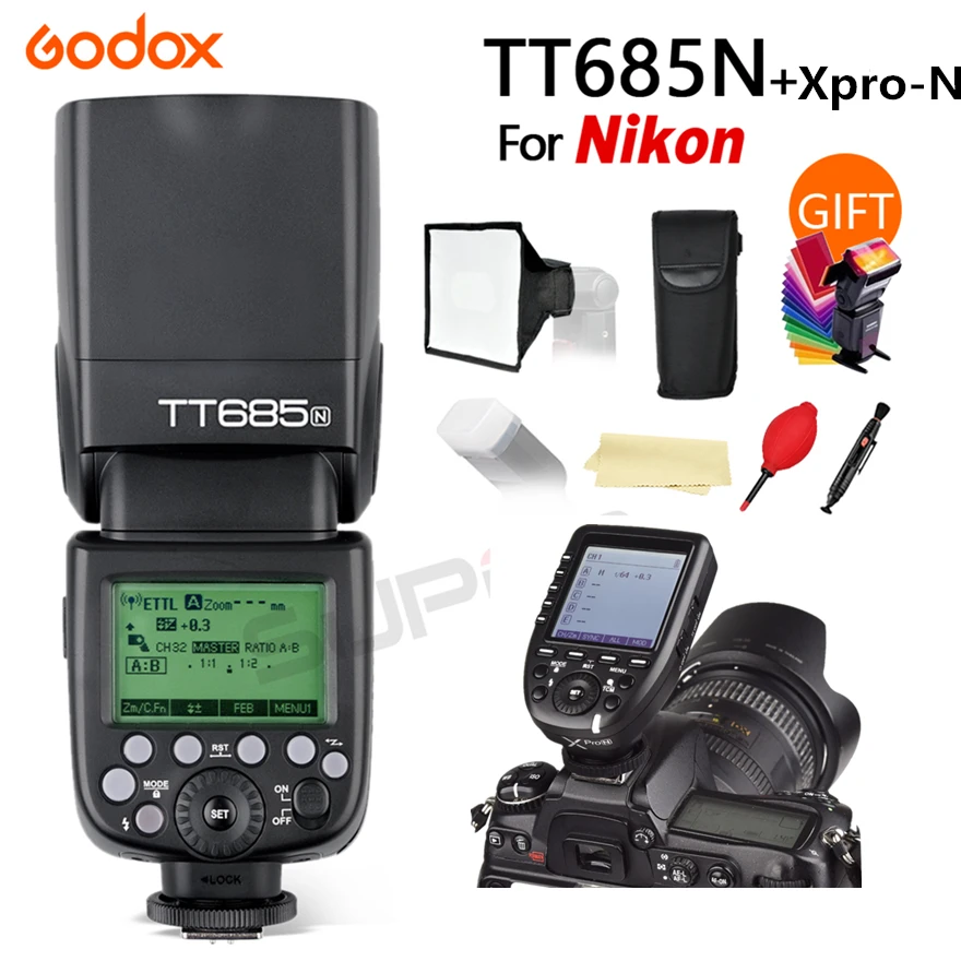 

Godox TT685N 2.4G HSS 1/8000s i-TTL GN60 Wireless Speedlite Flash for Nikon D800 D700 D7100 D5200 D5100 D70 + Xpro-N Transmitter