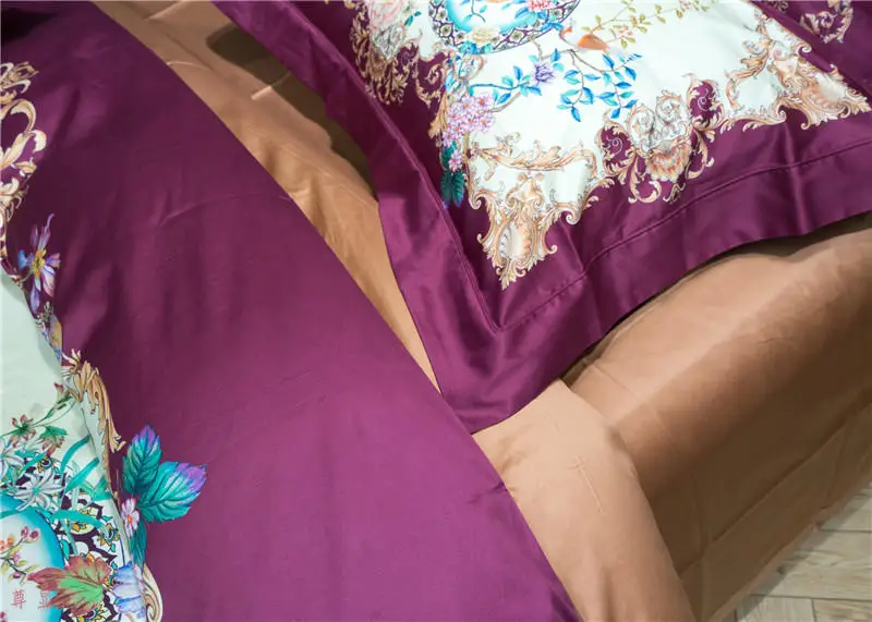 Роскошный цифровая печать Постельное белье 100S Египетский хлопок постельное белье, покрывало на кровать, наволочками, Комплект постельного белья для очень больших и 4/6 шт. queen king size простыней на кровать линия