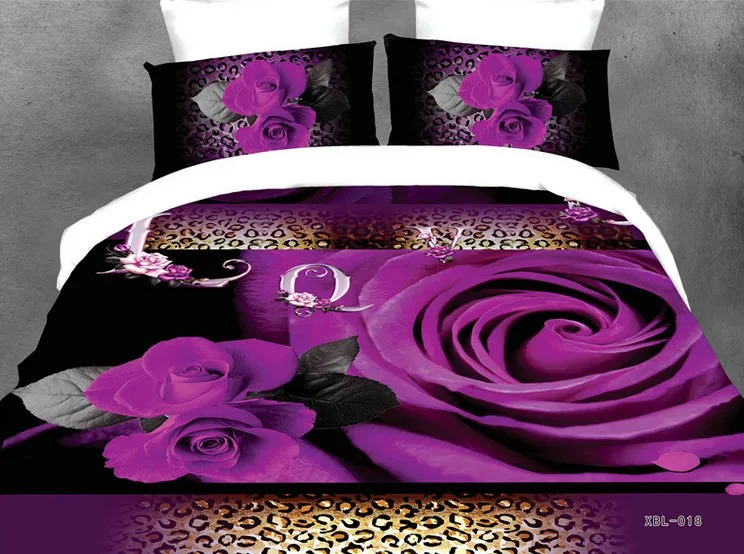 Purple rose bedding set roses pattern bedspread 3D duvet covers sheets