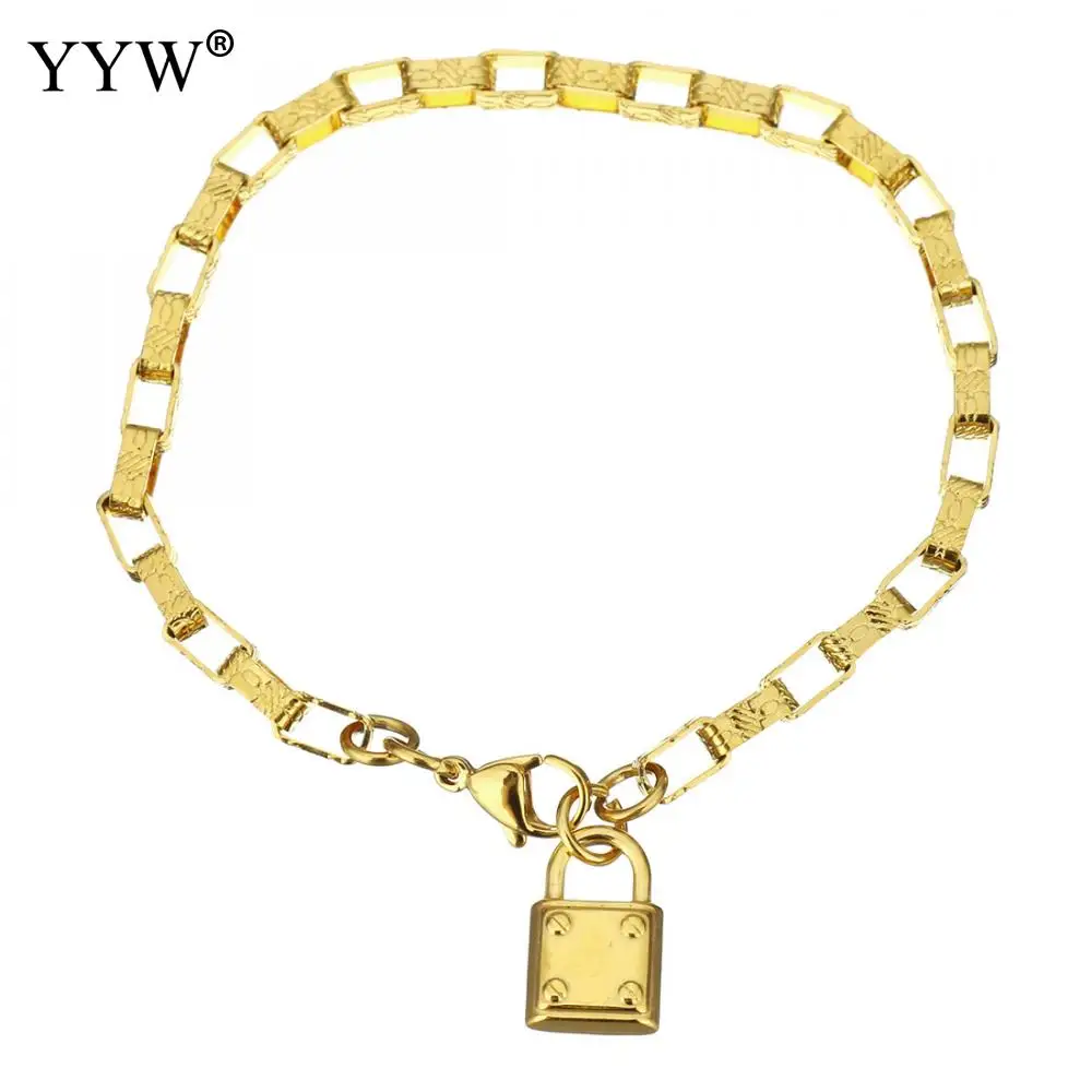 

Stainless Steel Jewelry Bracelet Lock gold color plated charm bracelet rectangle chain for woman Sold Per Approx 7.5 Inch Strand
