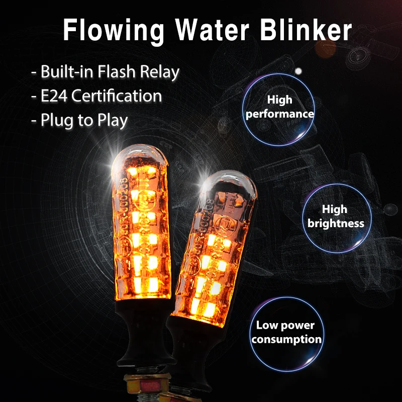 

2PCS Motorcycle Turn Signals E-Mark E24 LED flashing Signal Flowing Water Built-in Relay 12LED Blinker Auto Indicators