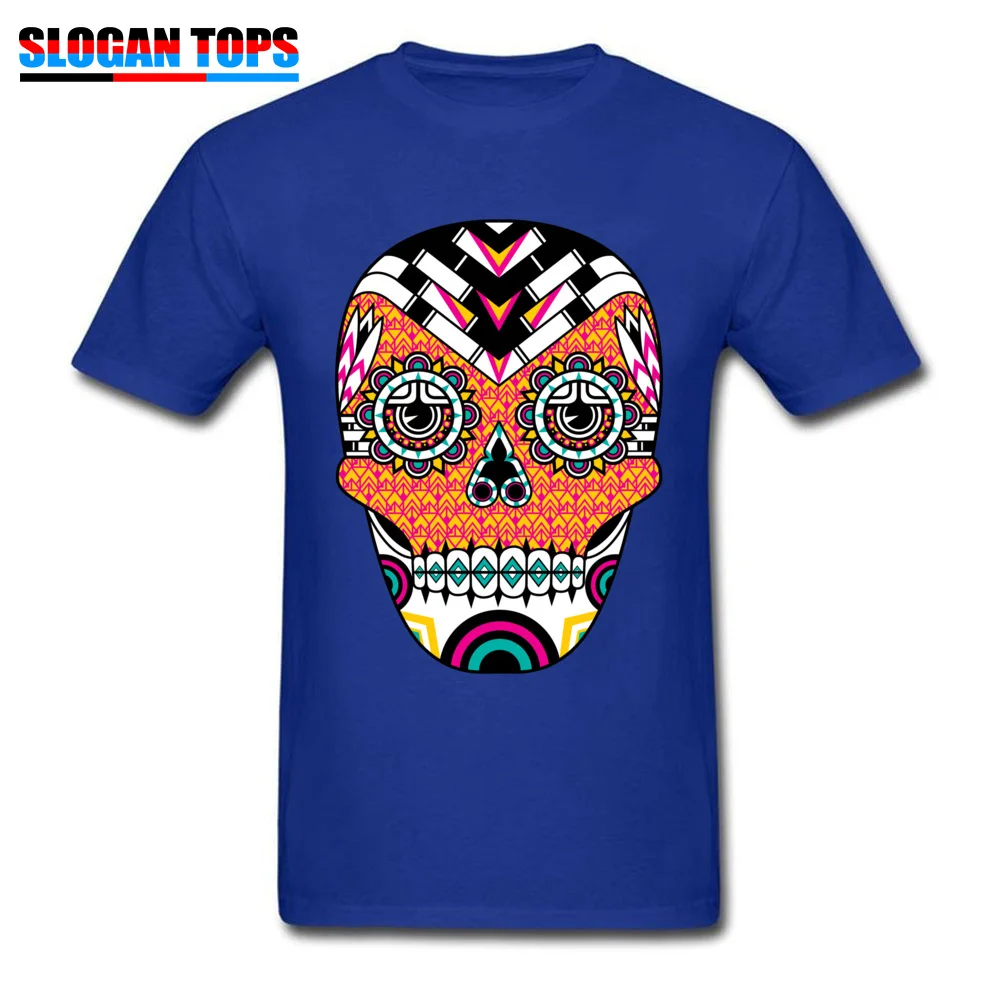 Comics Deco Skull Cool Short Sleeve Labor Day Tops Shirts Slim Fit Crewneck All Cotton Clothing Shirt Men Tshirts Deco Skull blue