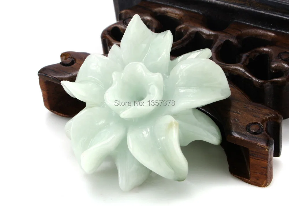 

huij 002719 Natural Icy Light Green Grade A Lucky Flower Jadeite Jade Pendant Stand Figure