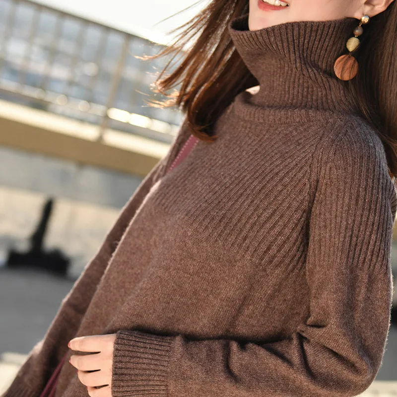 New Autumn and Winter Women's Cashmere SweaterHigh Collar Thickening Pullover Large Size Loose Sweater Knit Wool Shirt