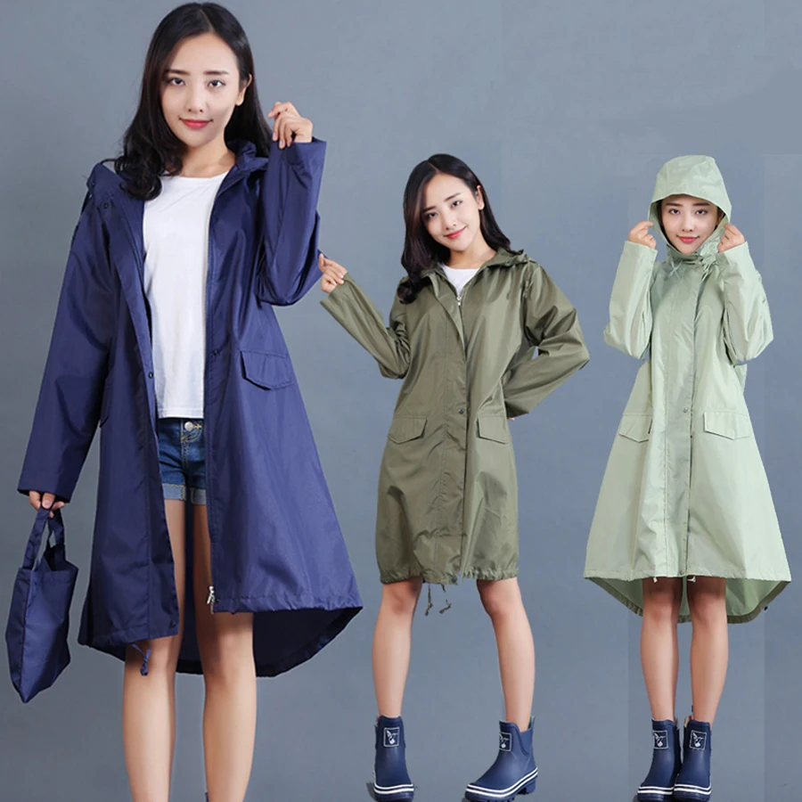 

PVC Raincoat Women Long Waterproof Poncho Woman Jackets Rain Cover Cape Chuva Coat Oilskin Girls Clear Raincoats Hooded RBY043