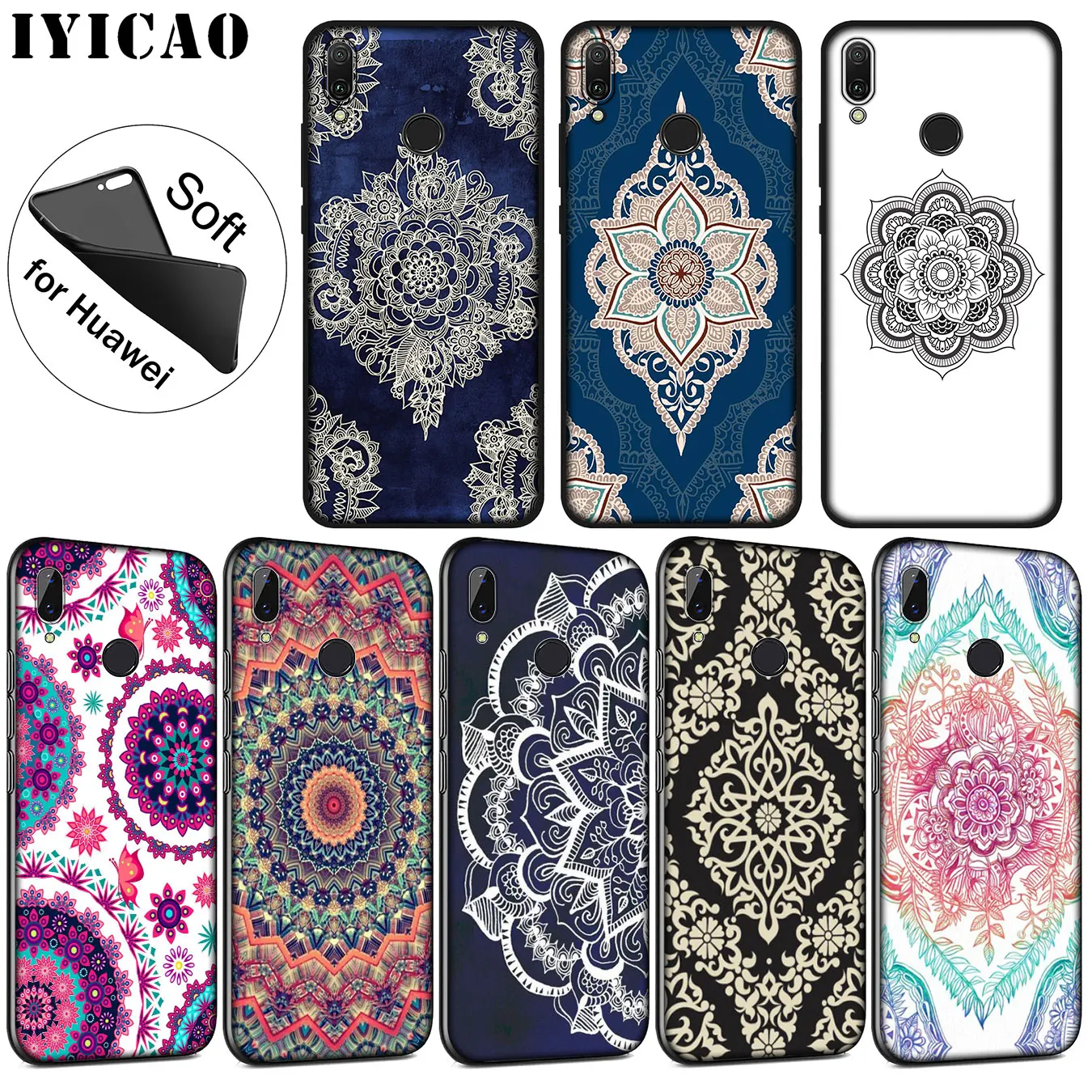 IYICAO Blue totem mandala flower Soft Silicone Case for Huawei P30 P20 Pro P10 P9 P8 Lite Mini 2017 2016 P smart Z 2019 Cover |