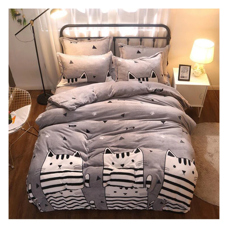 

4pcs/Set Winter Flannel Bedding Sets Home Textile Warm 2m Bed Linens Bed Set Duvet Cover Bed Sheet bedspread Pillowcase