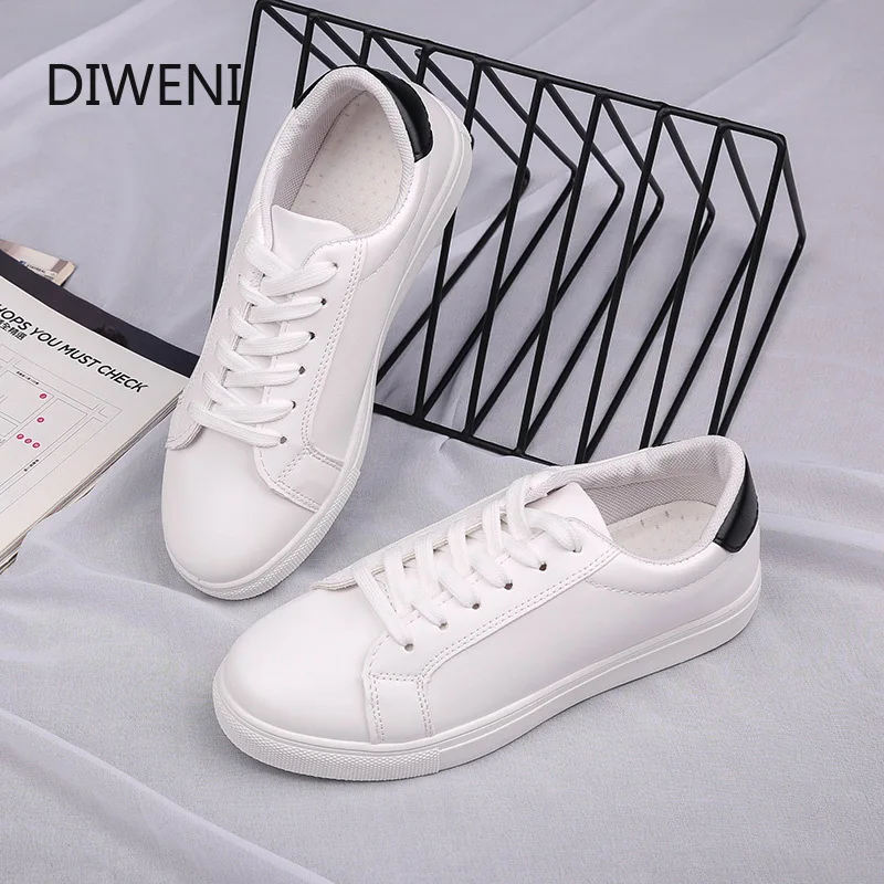 

DIWEINI 2019 Spring Women Casual Shoes Women Sneakers Fashion Breathable PU Leather Platform white Women's vulcanized shoes N198