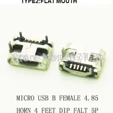 10 шт./лот B Тип телефон хвост charing разъем USB гнездо 4,85 Рог Micro USB разъем 5P DIP плоский рот