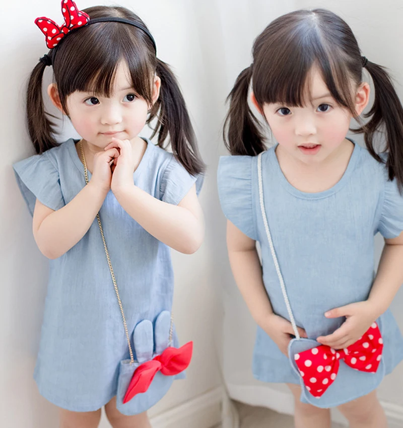 

Baby Toddlers Kids Girl Solid Dress Sleeveless Bag Ruffles Demin Casual Dresses