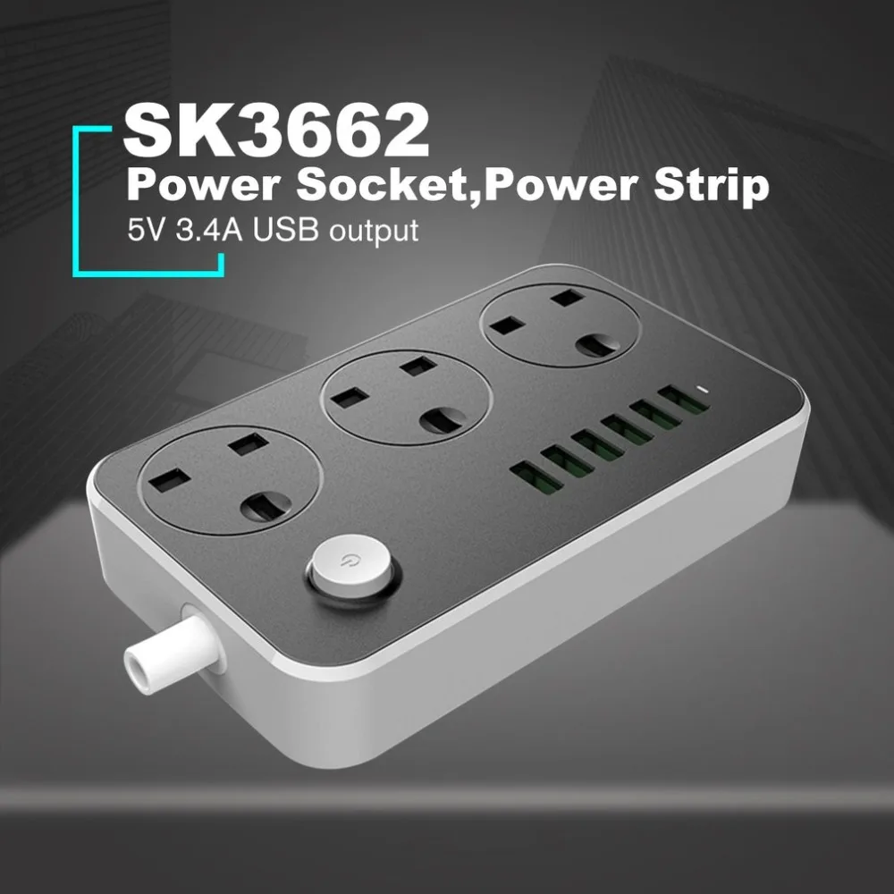 

3 Outlets 6 USB Ports USB Electronic Power Strip Smart Home Socket Surge Protector Fast Charging Home Extension Patch Board UK