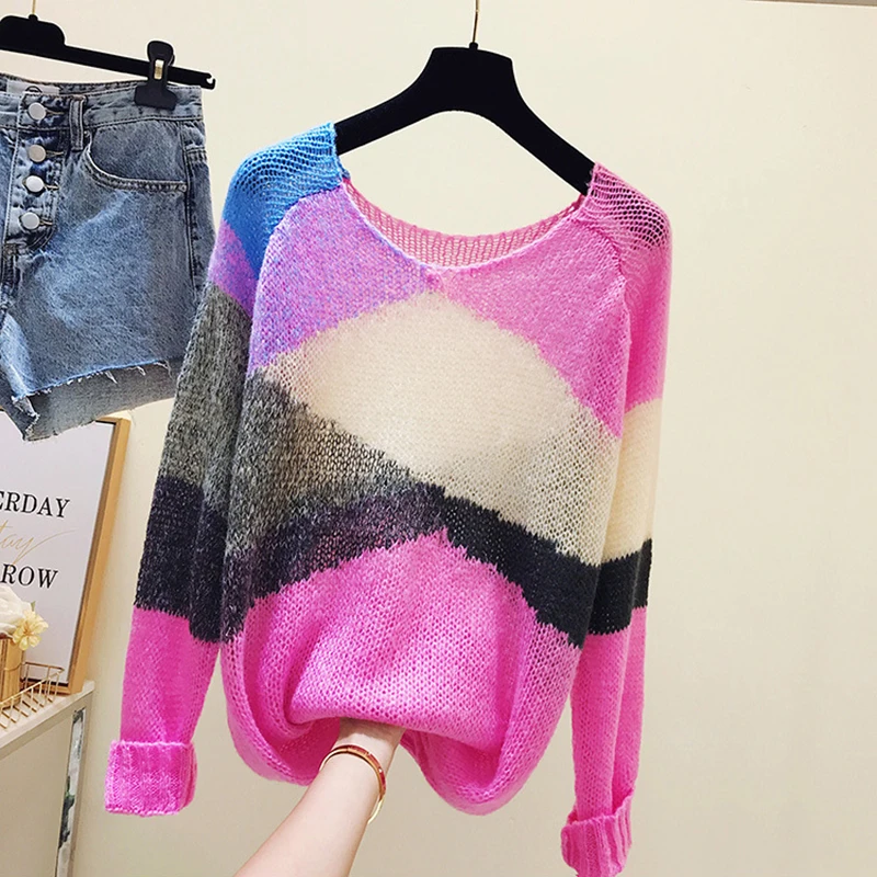 Rainbow Sweater Pull Femme Hiver Oversized Sweater Christmas Pullover Women Jersey Mujer Jumper 2018 Harajuku Sweaters Patchwork Rainbow Sweater Pull Femme Hiver Oversized Sweater Christmas Pullover Women Jersey Mujer Jumper 2018 Harajuku Sweaters Patchwork