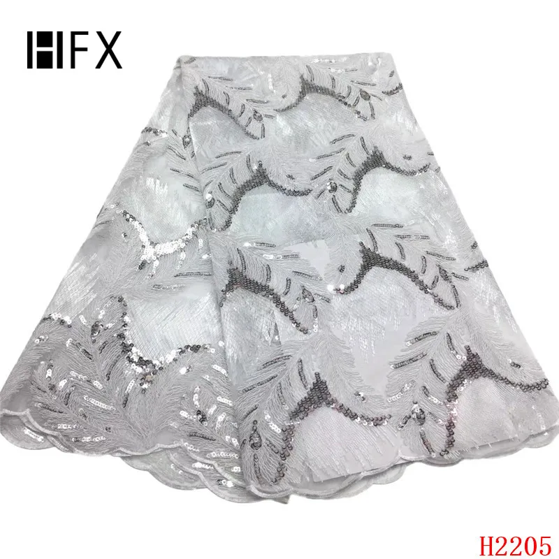 

HFX African Sequin Lace Fabric High Quality 2019 Sequin Embroidered Tulle Lace Fabric Nigerian Lace Fabrics For Dress F2205