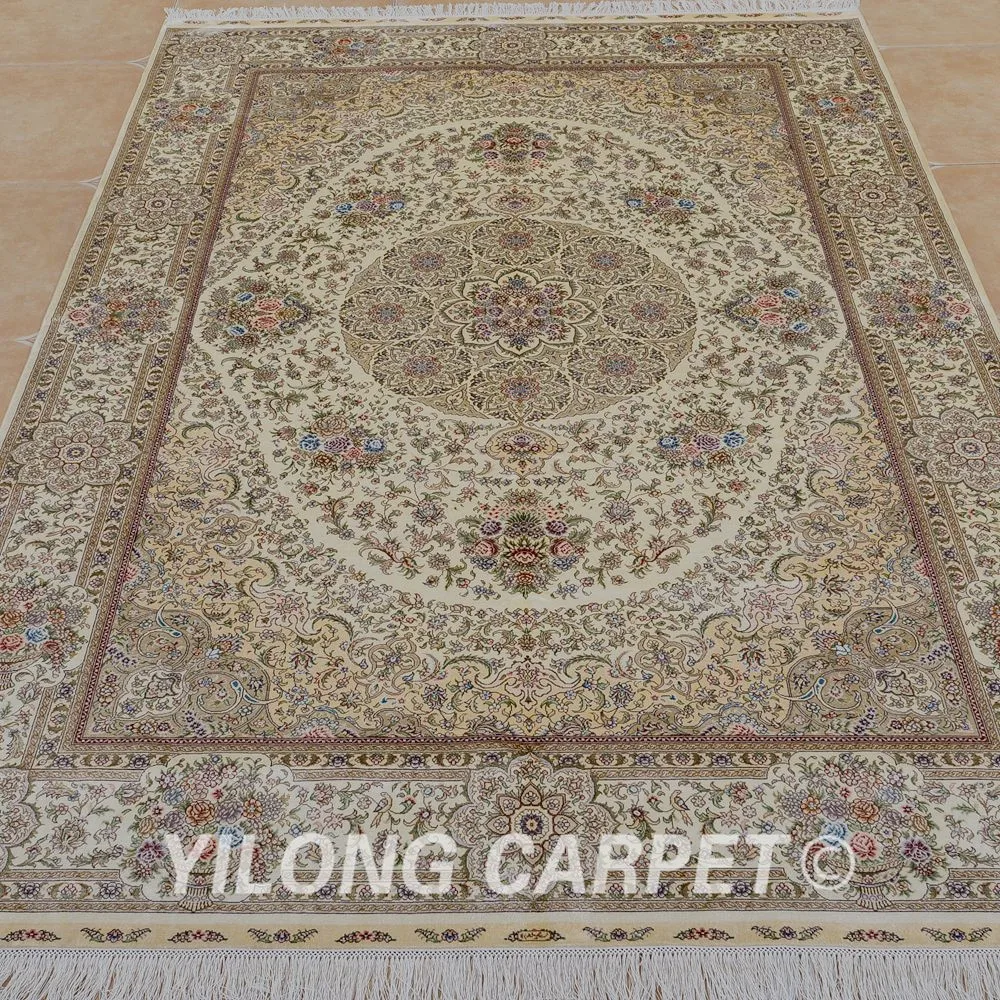 Yilong 6'x9 ручной работы турецкие шелковые ковры бежевый традиционный ручной работы шелковый ковер(0998