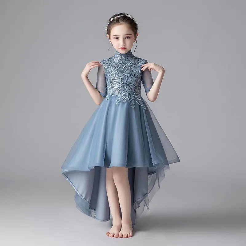 Кружевное Тюлевое платье с короткими рукавами для девочек; элегантная детская одежда для подростков; Детские платья принцессы; бальное платье на свадьбу, день рождения