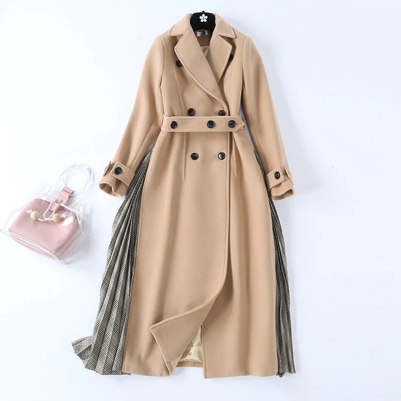 Korean style elegant women's overvoat 2018 winter high quality patchwork double breasted coat Women D966