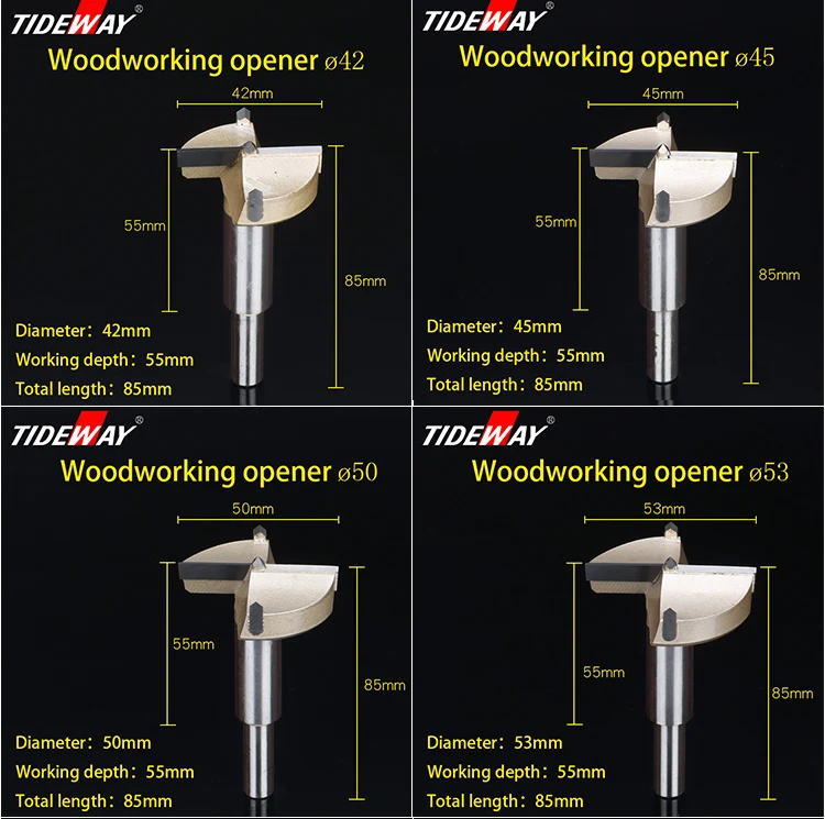 Tideway 12 мм-60 мм Форстнер наконечники Деревообрабатывающие инструменты кольцевая пила резец шарнир сверла Круглый хвостовик вольфрам карбид резак