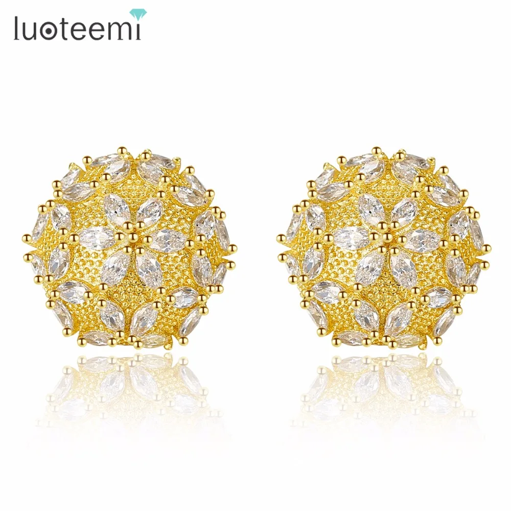 

LUOTEEMI Female Snowflake Stud Earring White Gold Color Tone Jewelry 2018 High Quality AAA Zircon Fashion Earrings For Women