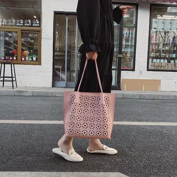 

FGGS-Fresh Personality Hollow Shoulder Bag Big Bag Women Quality Fashion Shoulder Bag Soft Leather Ladies Bag