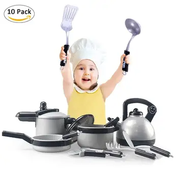 

Hot sale 10Pcs Children Kitchen Toys Miniature Cooking Set Simulation Tableware Toy Pretend Play Cook Toy for Kids Gift