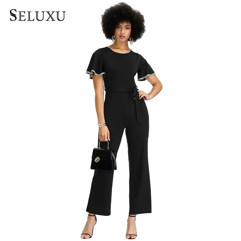 

Seluxu 2019 Autumn Women Jumpsuit Lantern Sleeve Jumpsuit Women Rompers Round Neck Solid Color Rompers Short Sleeve Jumpsuit