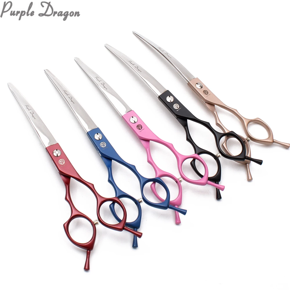 7.0&quot Purple Dragon 440C Down Curved Scissors Dog Grooming Shears Professional Pet Bend Animal Z4009 | Красота и здоровье