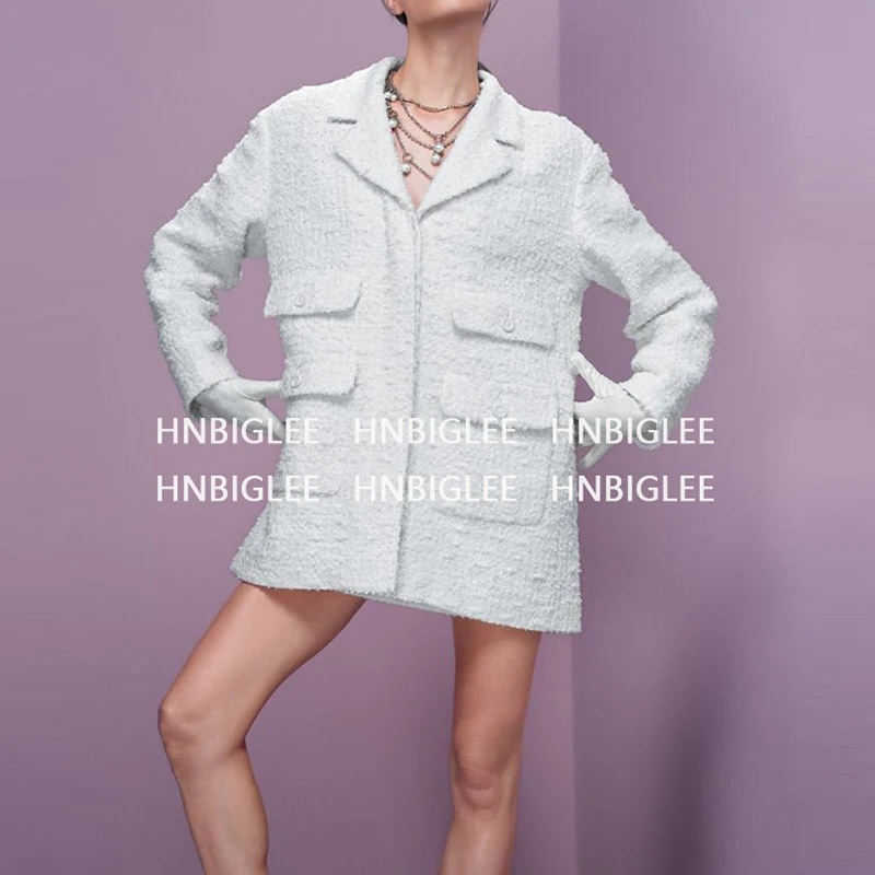 

Ziwwshaoyu spring Women's Twill tweed Jacket long Retro Exquisite Jacket New Lapel long jacket/Silk lining