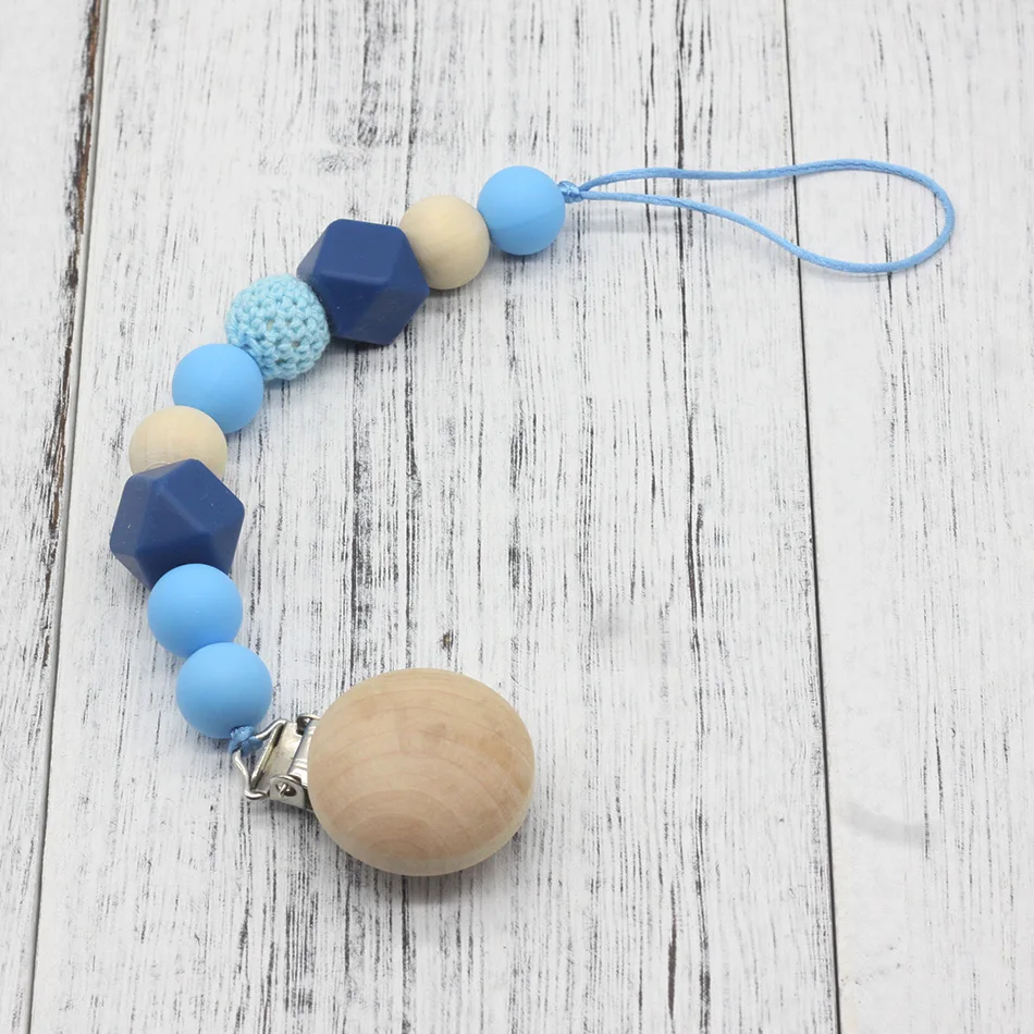 Neutral color baby Pacifier Clip Holder with beech Elephant Shaped Pendant Dummy holder Crochet beads new-born gift NT132