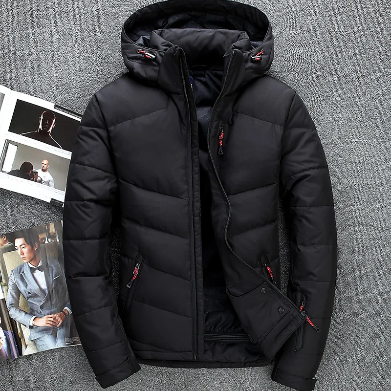 Зимний теплый пуховик с застежкой на молнии и карманами, толстое теплое мужское модное повседневное пальто Parker с капюшоном серого, синего, черного цвета