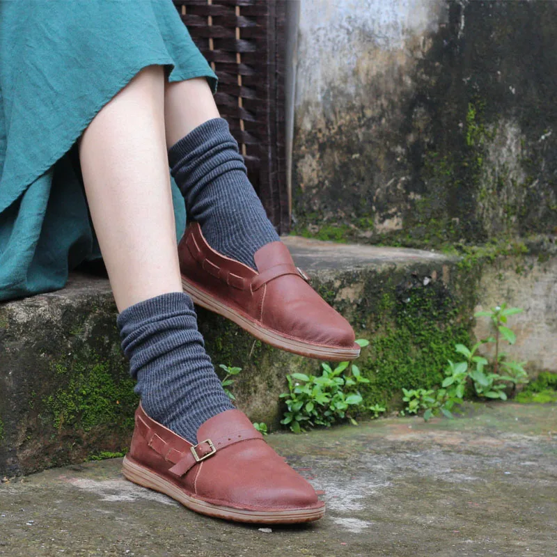 Careaymade-Genuine leather Fltas shoes women's retro literary artistic single-shoe spring&autumn Handmade leisure shoes,2 color Careaymade-Genuine leather Fltas shoes women's retro literary artistic single-shoe spring&autumn Handmade leisure shoes,2 color