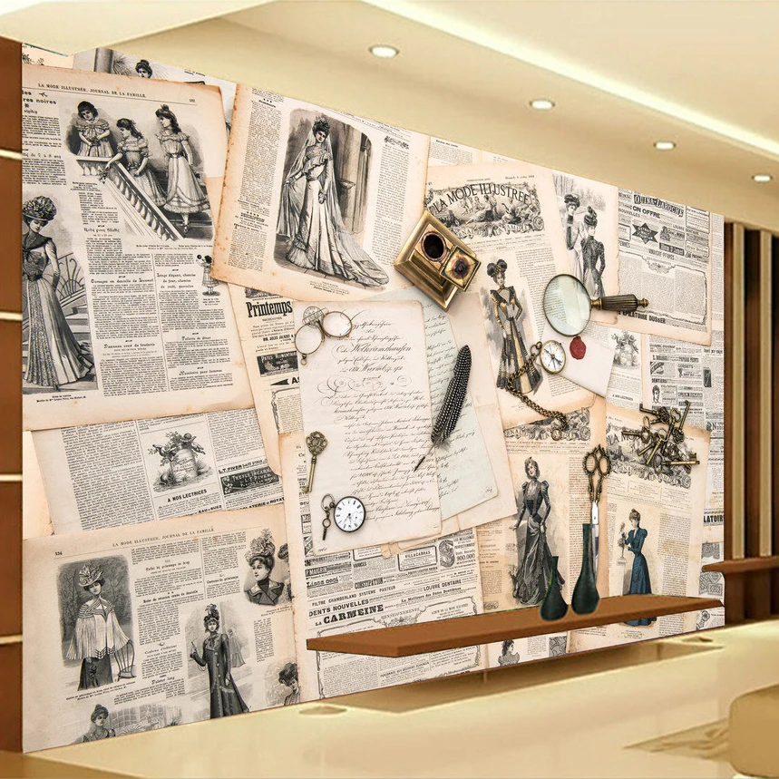 

Custom 3D Wall Murals Wallpaper European Style Vintage Newspapers Wallpaper Home Decor Living Room Bedroom Papier Peint Mural 3D
