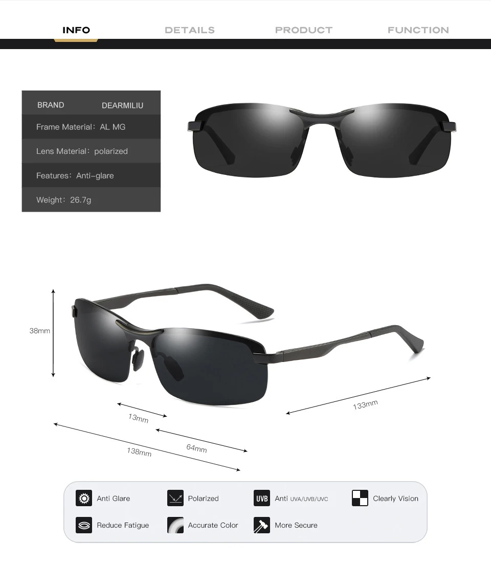 DEARMILIU бренд Для мужчин s очки с оправой поляризированне без оправы вождения Ночное видение стекла, солнцезащитные очки, UV400 оправы очков для Для мужчин