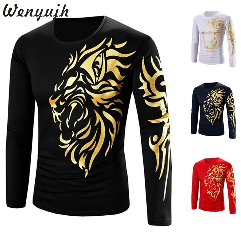 

Wenyujh New Men Hot Sale Fashion Fitness T-Shirt Bodybuilding Long-Sleeve Muscle Basic Print Blouse Tee Shirt Top Casual T-Shirt