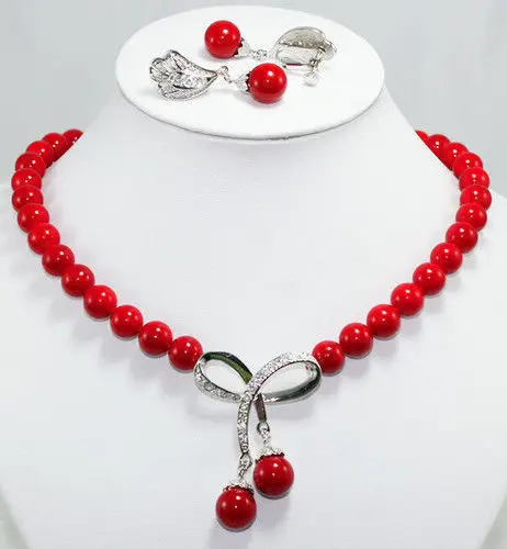 

Prett Lovely Women's Wedding shipping>> Women's Set jewelry red shell bead necklace earring silver-jewelry