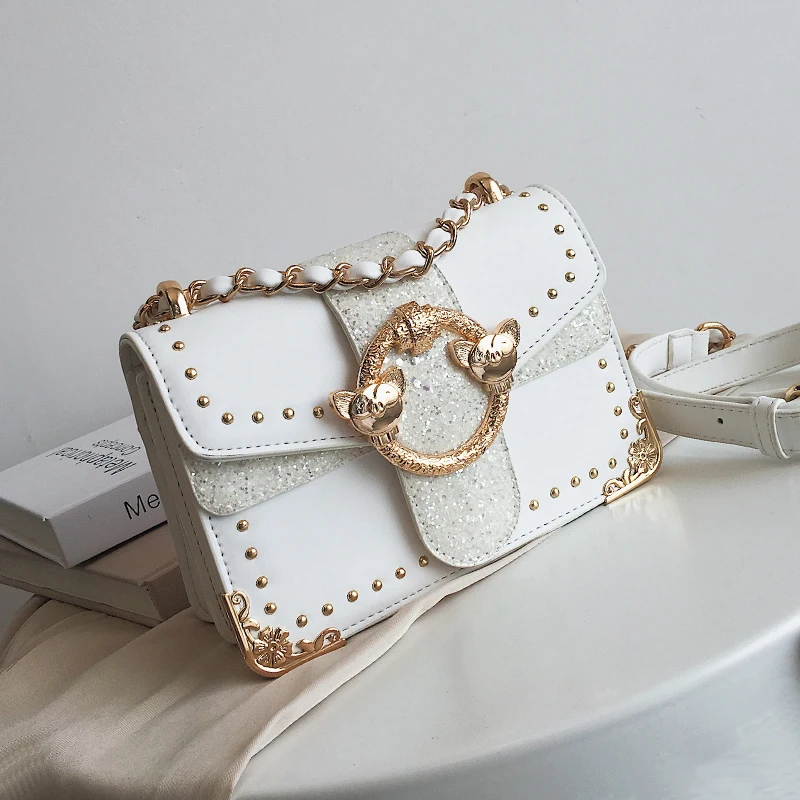 

Sequin Rivet small women bag luxury designer famous brand handbags lady Chain 2019 Pig shoulder messenger crossbody female shiny