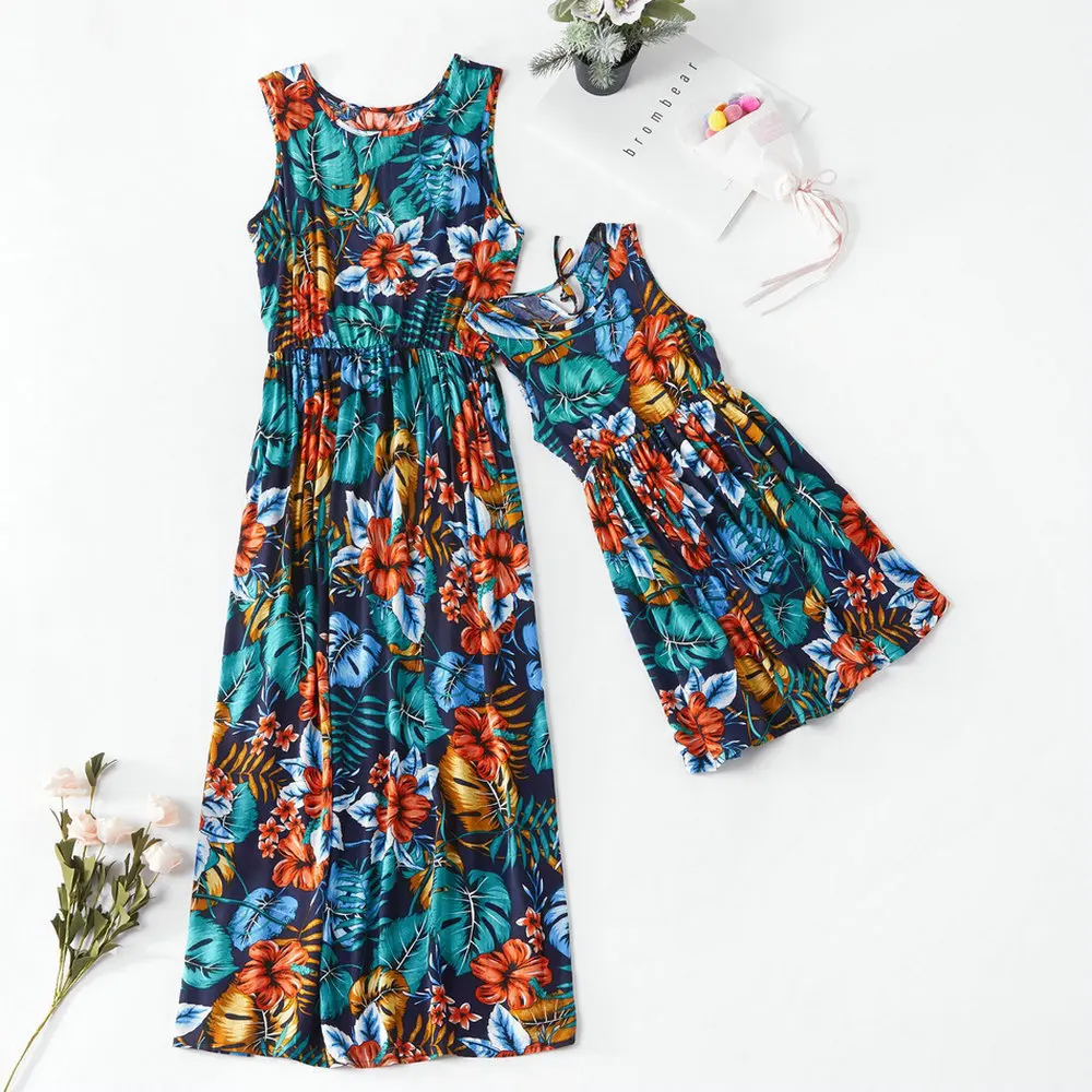 

Family Look Mom And Daughter Sleeveless Long Floral Dress Women Baby Girls Dresses Boho Matching Sundress Outfits Mommy And Me