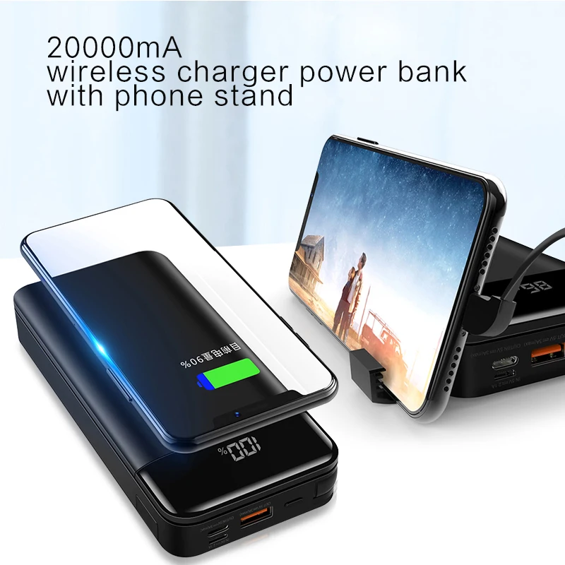 LINGCHEN Qi Wireless Charger Power Bank 20000mAh Portable External Battery Charger PowerBank 20000 mAh for iphone for Samsung s9 LINGCHEN Qi Wireless Charger Power Bank 20000mAh Portable External Battery Charger PowerBank 20000 mAh for iphone for Samsung s9