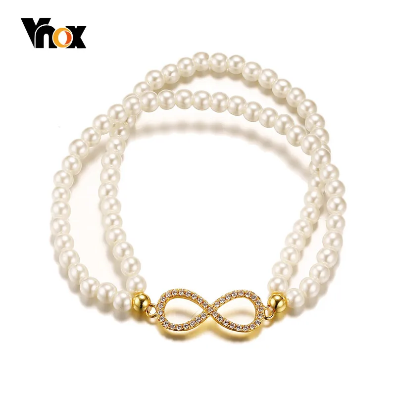 

Vnox Vintage Infinity Bracelet Women Double Layer Pearl Beads Chain Fashion Brand Jewelry Anniversary Gift