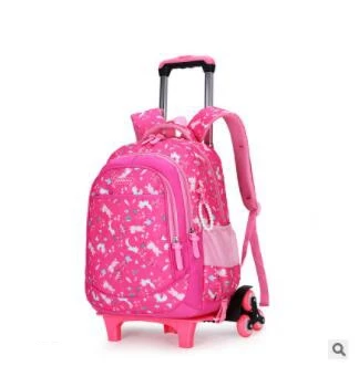 Детский Школьный рюкзак с колесами, Детские рюкзаки на колесиках, Детская сумка на колесиках для девочек, дорожный Рюкзак-тележка сумка для детей - Цвет: 6 wheels  rose