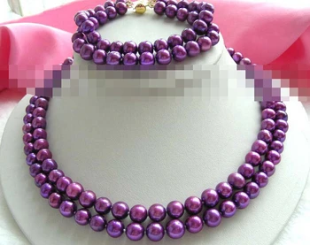 

free shipping 12559 2row Natural Lavender Pearl Necklace Bracelet A Set