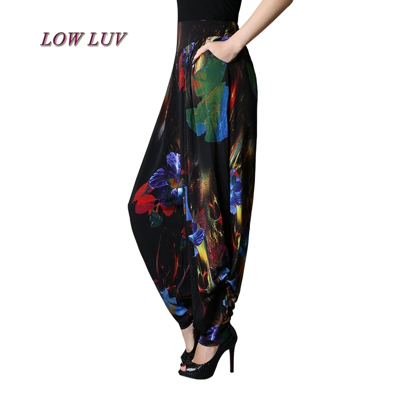 

2017 summer runway casual harem flare high waist loose floral Wide leg pants women clothing print Vintage trousers sizeM-3XL