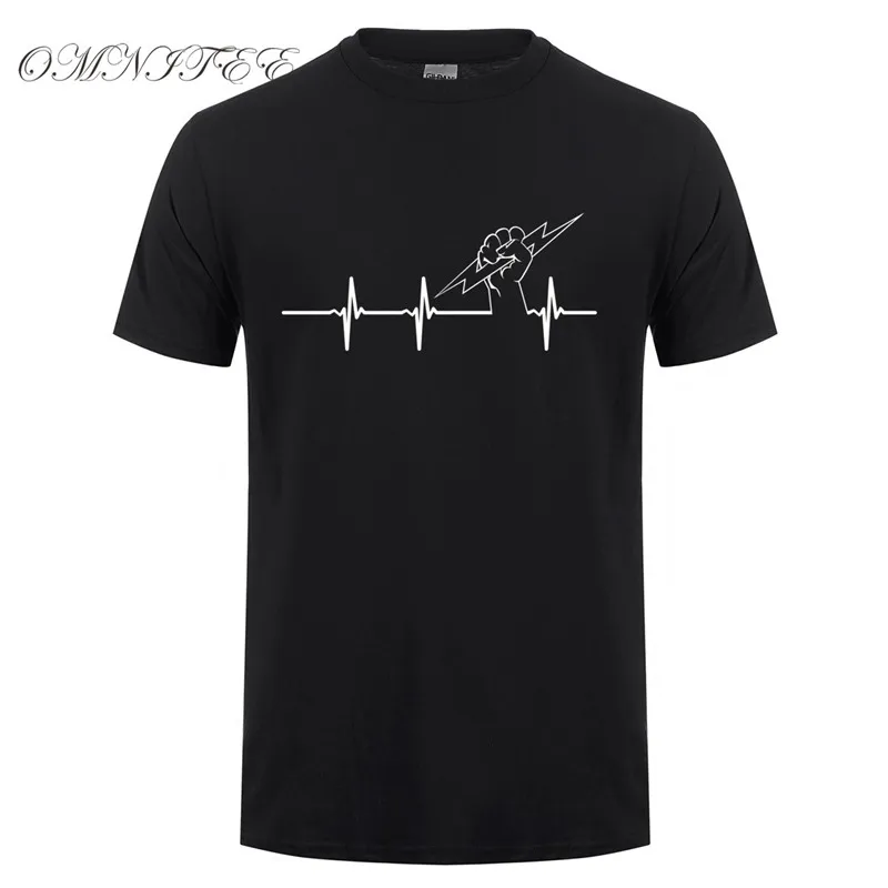 

New Summer Funny Electrician T Shirt Men Short Sleeve Cotton Heartbeat of Electrician T-shirt Mens Clothing Camisetas Top OT-940